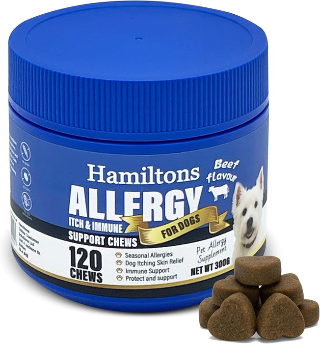 Hamiltons Allergy & Itch Chews for Dogs 120 Immune Support Soft Chews, For Itchy Skin, Seasonal Allergies & Sensitive Dogs